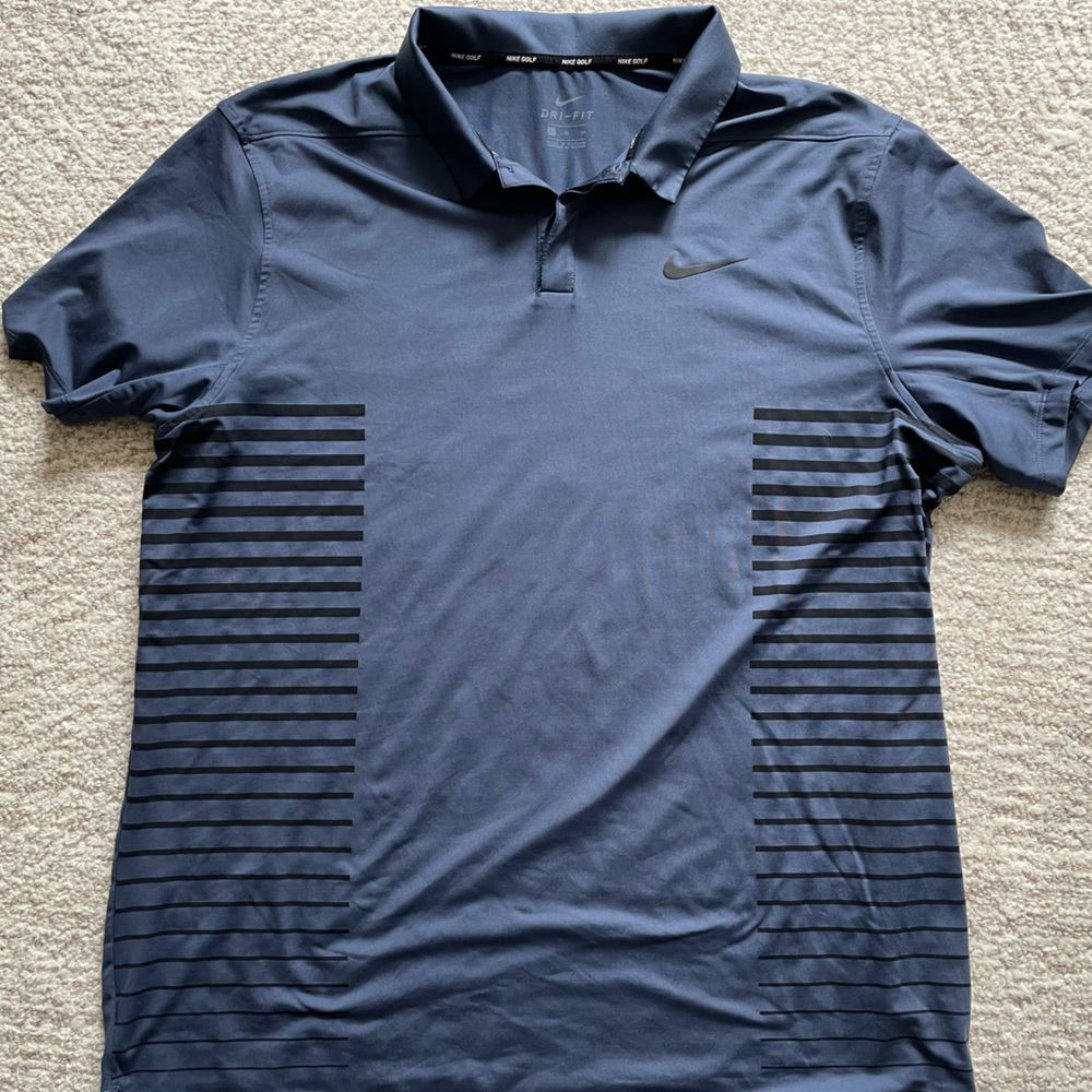 Nike Golf Dri-Fit Polo, Men’s size XL, Blue/Grey & Black Stripes